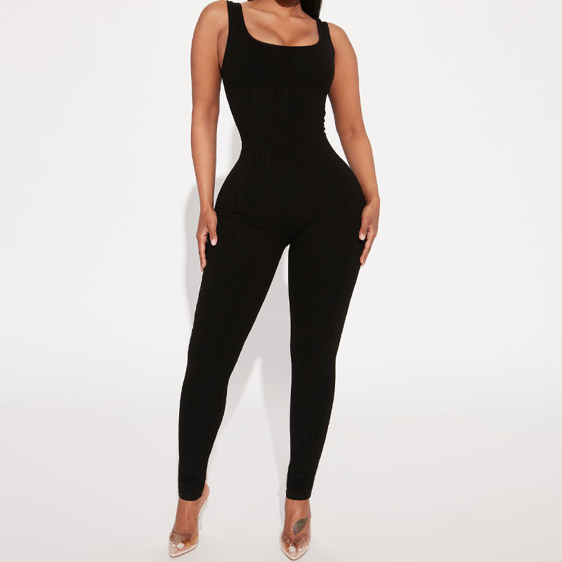 Solid Color Sleeveless Yoga Tight Jumpsuit GPBY 14472