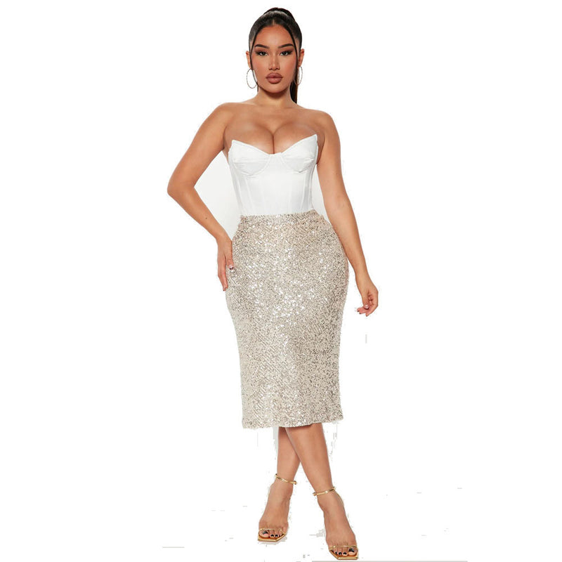 Solid Color Sequin Half Body Skirt GYOM 8886