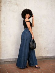Plus Size Casual Tie Up Patchwork Wde Leg Jeans GYLN 6450