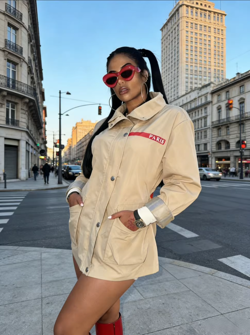 Fashion Letter Print Trench Coat GFCF 1260