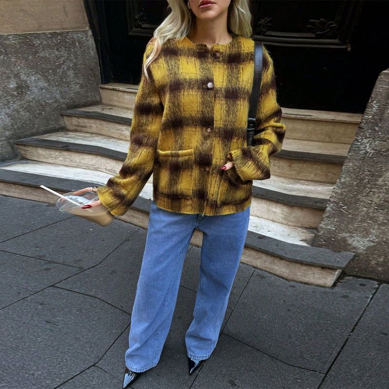 Plaid Print Long Sleeve Coat GFRT 60319TBZ