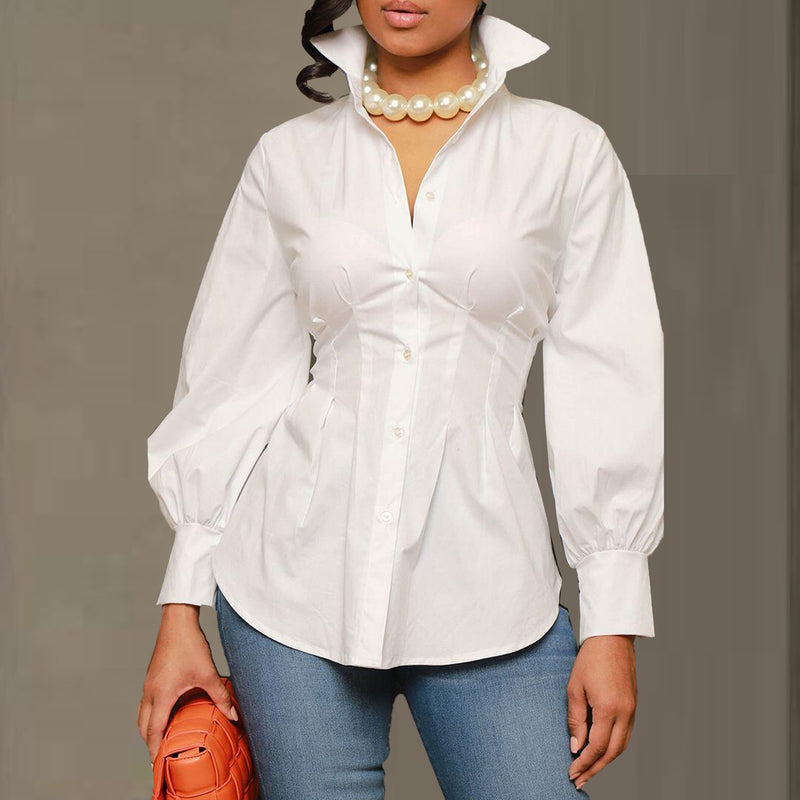 Plus Size Solid Color Long Sleeve Lapel Shirt NY 10350