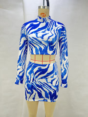 Zebra Printed Crop Top Wrap Skirt Set GPBY 14578