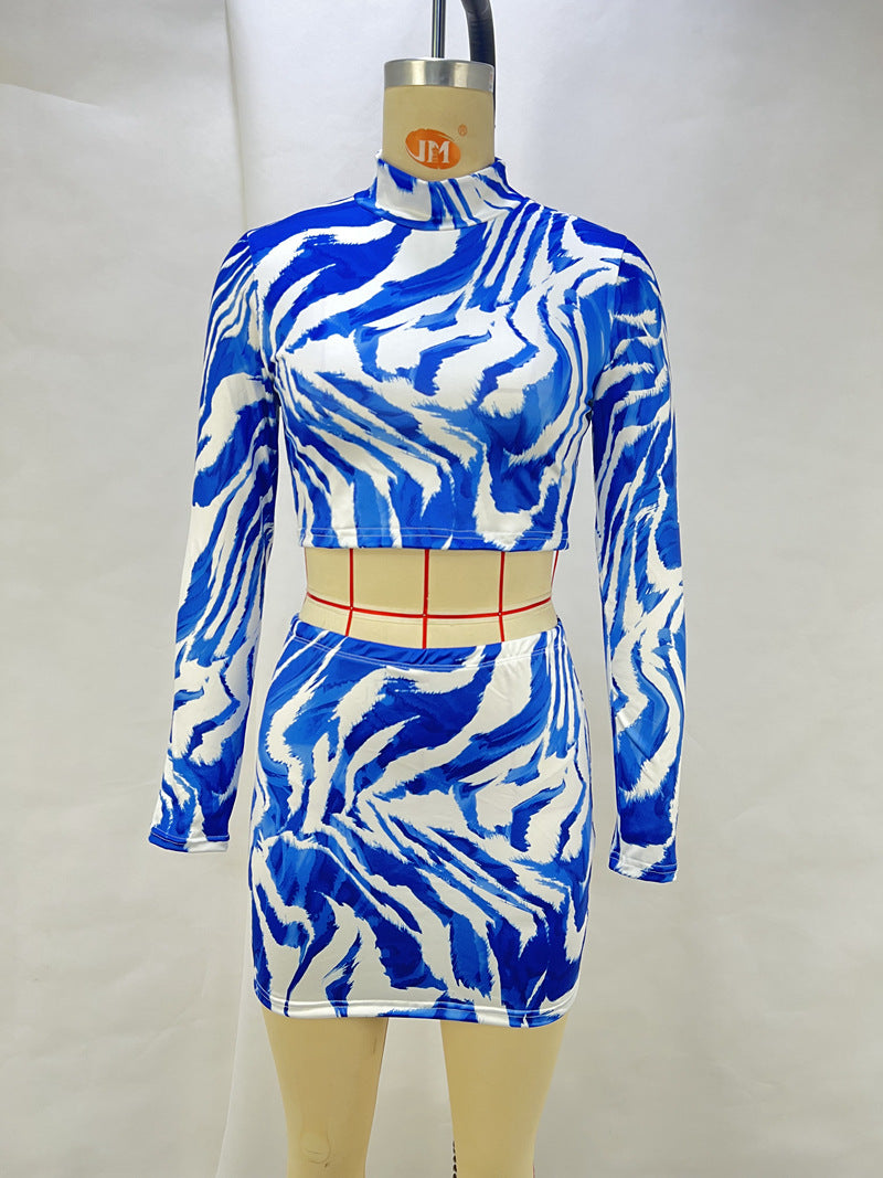 Zebra Printed Crop Top Wrap Skirt Set GPBY 14578