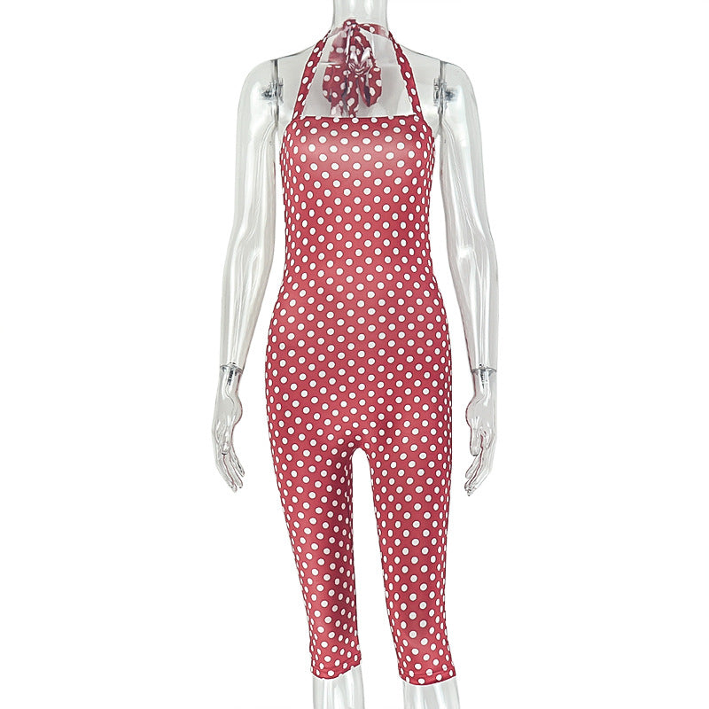 Halterneck Polka Dot Print Jumpsuit GJYO JP006361
