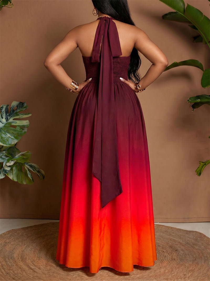 V Neck Gradient Color Maxi Dress GYLY 11264