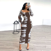 Print Long Sleeve Split Bodycon Dress NY 3136