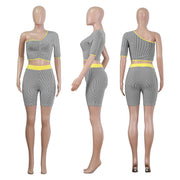 Single Sleeve Striped Sports Two Piece Set NIK 098