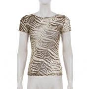 Mesh Print Short Sleeve T Shirt GPKJ MR47652