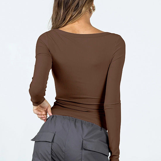 Square Neck Long Sleeve T Shirt GZJF 2590