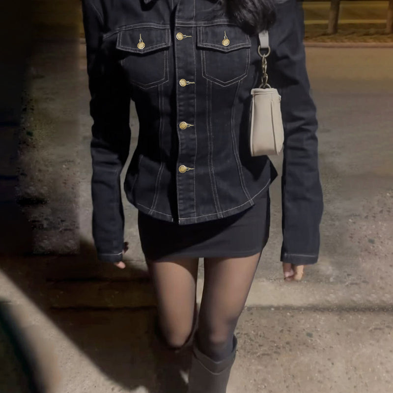 Long Sleeve Single Breasted Denim Shirt Jacket GPKJ MR38868