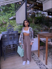 Long Sleeve Loose Plaid Shirt Coats GYZY 8932
