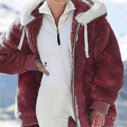 Plus Size Fashion Loose Plush Zipper Hooded Coat GOFY 9910