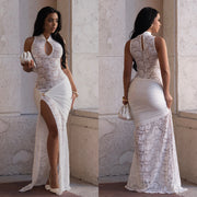 Lace Hollow Out Split Maxi Dress BY 7641