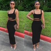 Plus Size Solid Crop Top Long Skirt 2 Piece Sets BGN 060