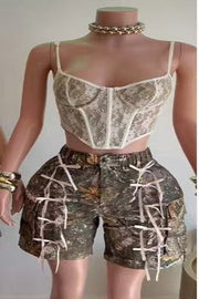Camouflage Print Loose Straight Shorts GBGF K002