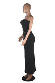 Solid Color Wrap Chest Long Skirt 2 Piece Set MZ 2890