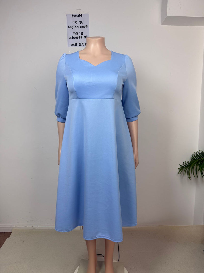 Plus Size Solid Color 3 4 Sleeve Midi Dress GAWE 6775
