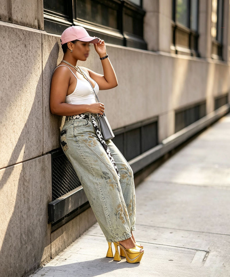 Plus Size Fashion Print Loose Jeans GYLN 2034