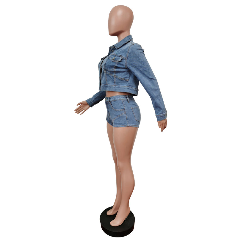 Denim Jacket And Shorts 2 Piece Sets MEM 88454
