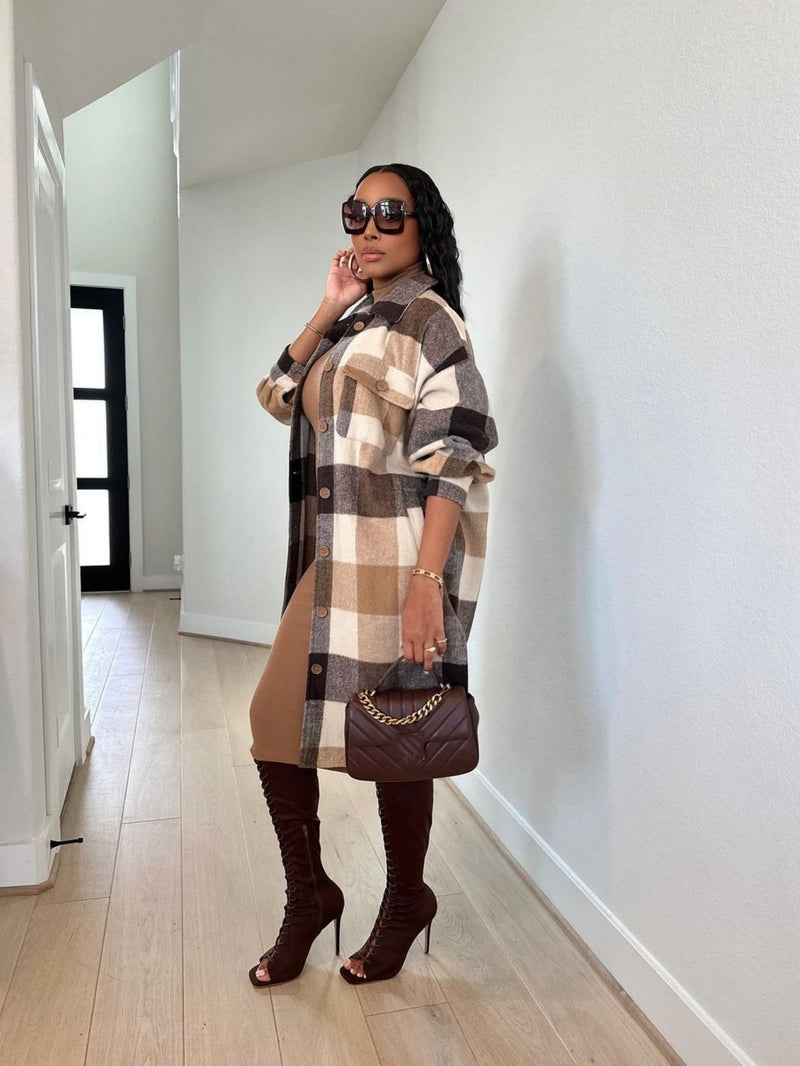 Plaid Print Long Sleeve Long Shirt Coats LSD 2264