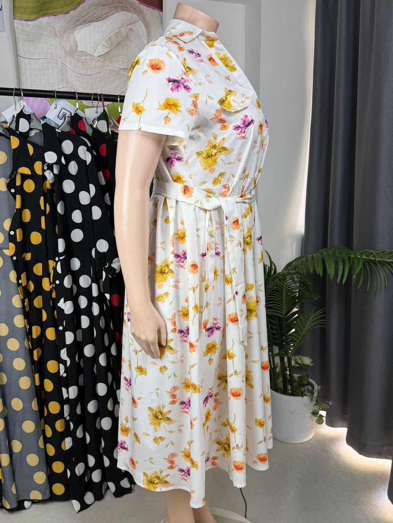 Plus Size Print Short Sleeve Midi Dress GAWE 6761