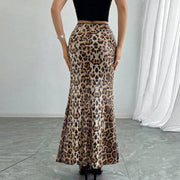 Leopard Print Sequin Patchwork Double Layered Long Skirt GNZD 51515DHD
