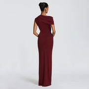 Solid Color Single Shoulder Hollow Out Maxi Dress GSZM D26DS216