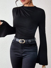 Flare Sleeve Solid Color T Shirt GZYF 1170