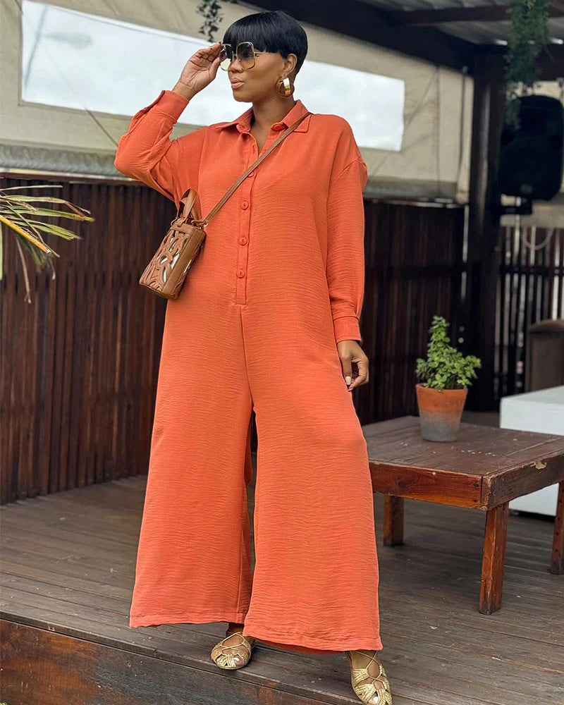 Plus Size Solid Color Loose Wide Leg Jumpsuit GQLK KG1169
