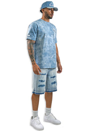 Honor Thyself Blue Shirt Denim Shorts and Trucker Hat Bundle