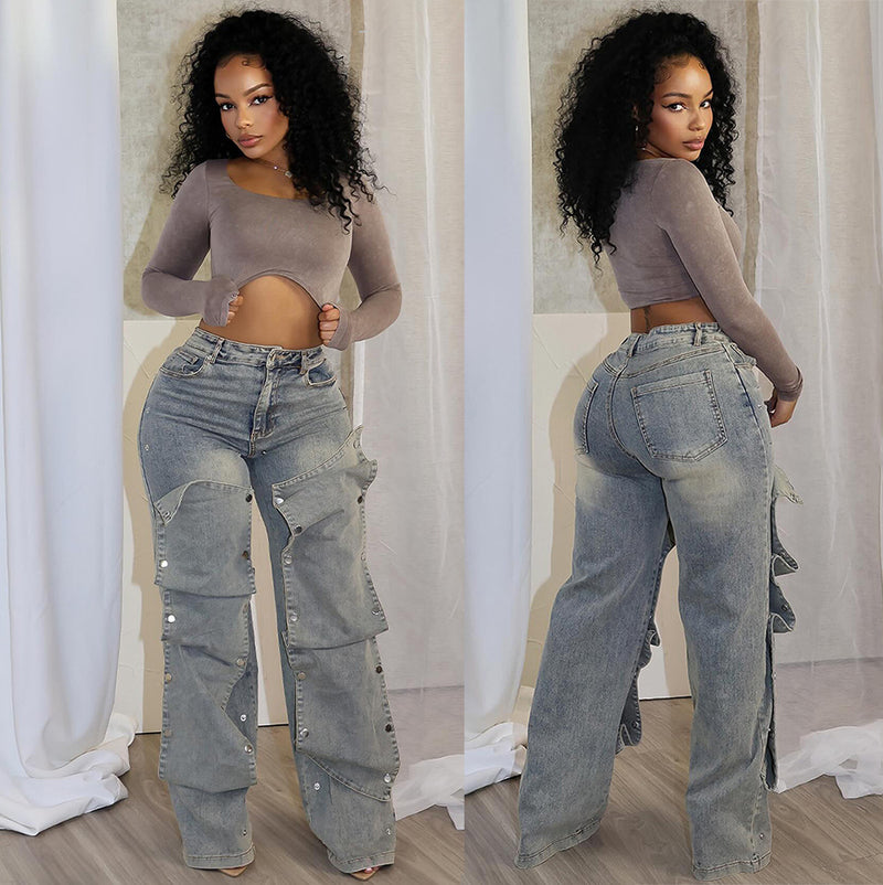 Removable Button Straight Jeans GXHF M81208