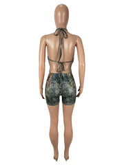 Leopard Print Hollow Out Halterneck Romper SHD 9793