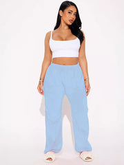 Sport Elastic Waist Loose Velour Pants MUE 8077