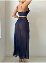 Mesh See Through Split Lingerie Three Piece Skirt Set YQ W874