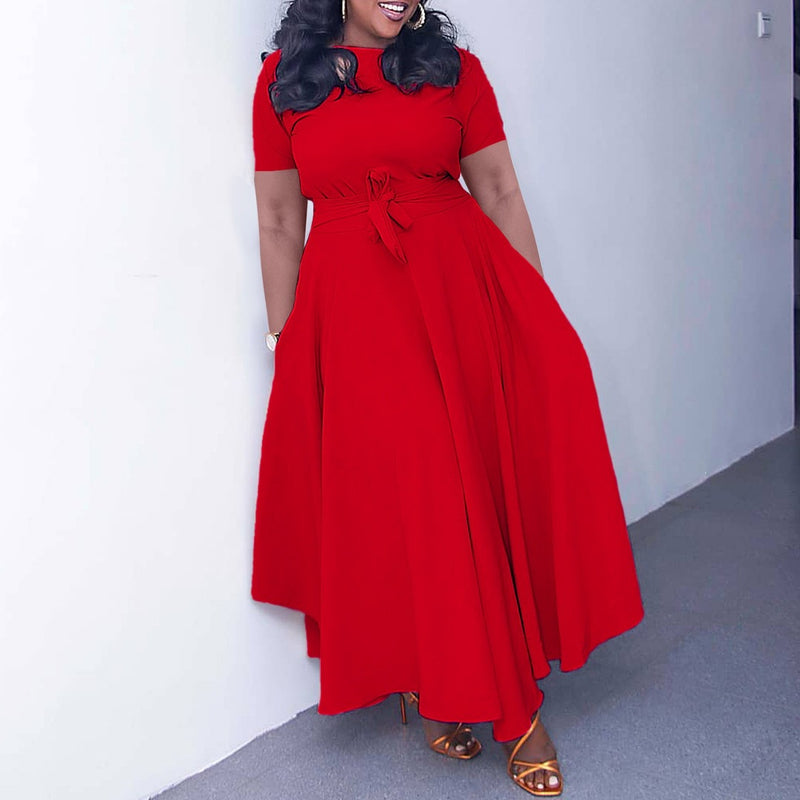Plus Size Solid Color Tie Up Midi Dress GATE 3184
