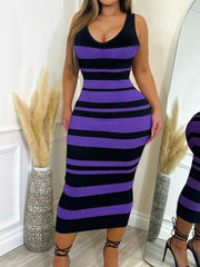 Sleeveless Stripe Print Long Dress GWSF T479309673