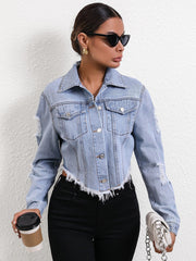 Loose Holes Long Sleeve Short Denim Jackets GYXN 35705