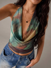 Halterneck Tie Up Mesh Tank Top SHD 9985