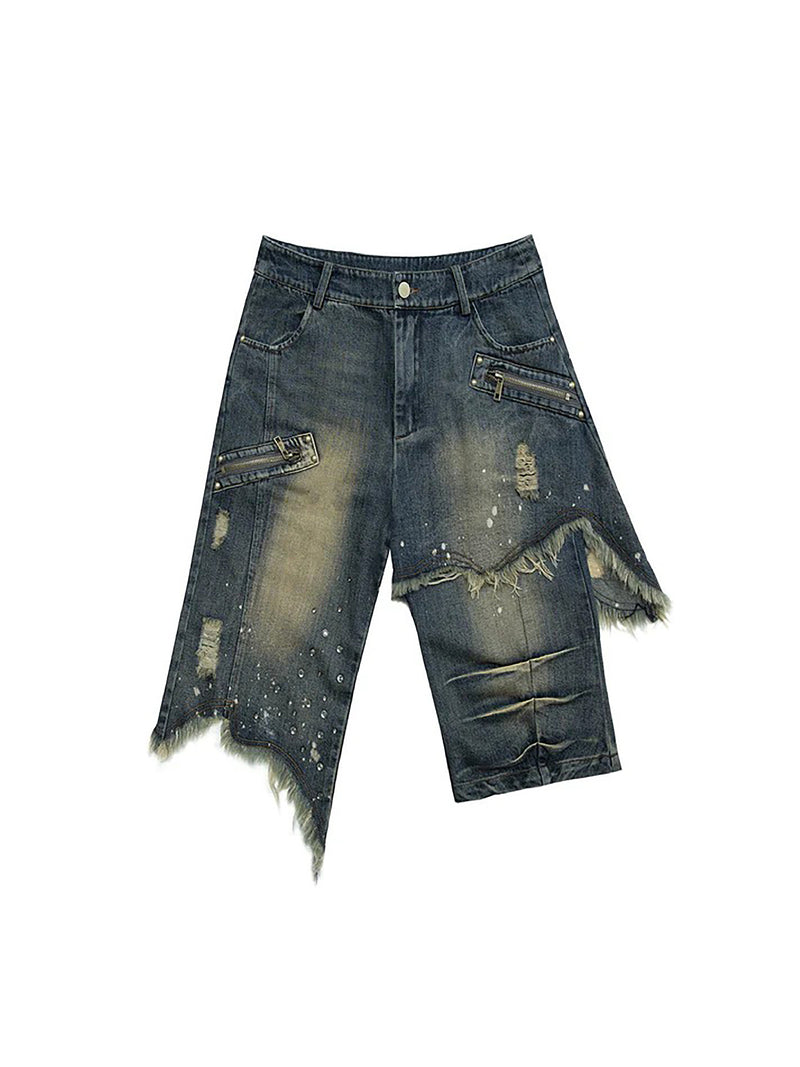 Fashion Irregular Raw Edge Fifth Jeans GYLN 7237