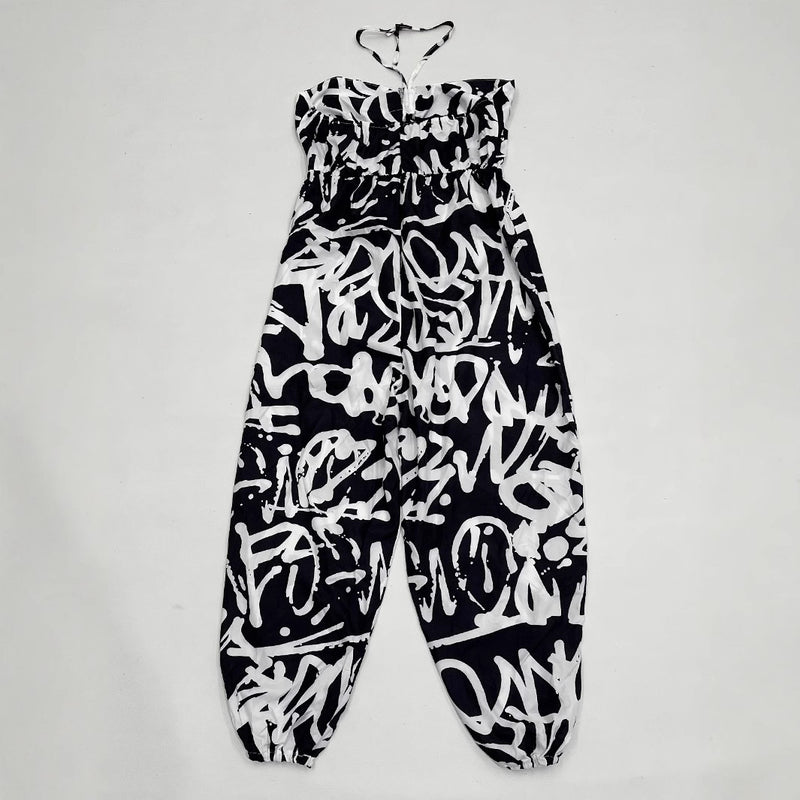 Plus Size Print Halterneck Loose Jumpsuit QMZF 1887