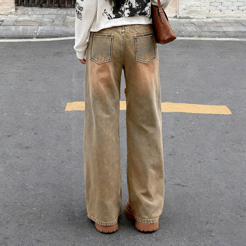 Solid color Gradient Straight leg Jeans GPKJ MR46157