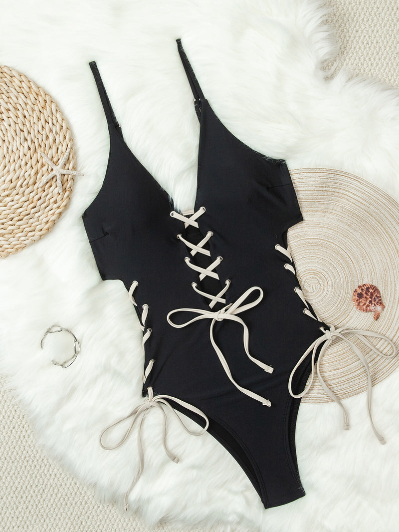 Contrast Color Bandage One Piece Swimsuit GCAY Y111