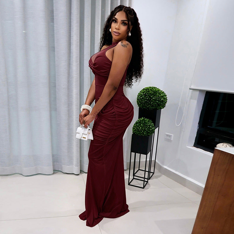 Mesh Patchwork See Through Sleeveless Maxi Dress GDSF D26DS180