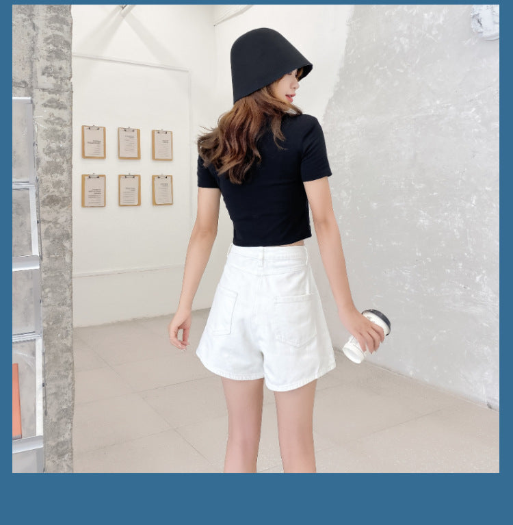 White Fashion Loose Denim Shorts GKNF TS2010