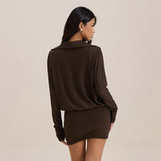 Casual Long Sleeve Ruched Mini Dress GSZM C26DS337