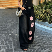 Plus Size Cat Paw Embroidered Wide Leg Jeans GYLN 5653