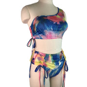 Sexy Print Slanted Shoulder Swimsuit 2 Piece GWDS 210318