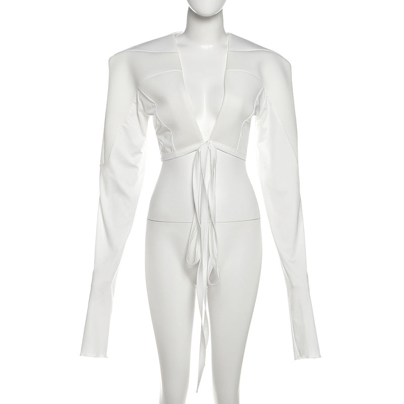 Wide Shoulder Long Sleeve Short Coat XEF K25C78071
