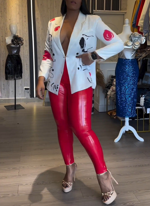 Printed Waist Slim Fit Blazer Top NY 3139